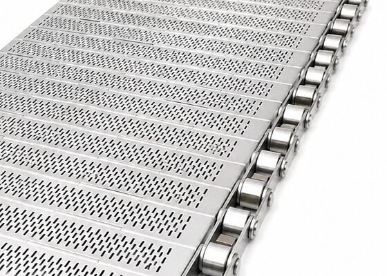 Edelstahl-Lochblech-Förderband mit Rollenkette für industrielle Fördersysteme